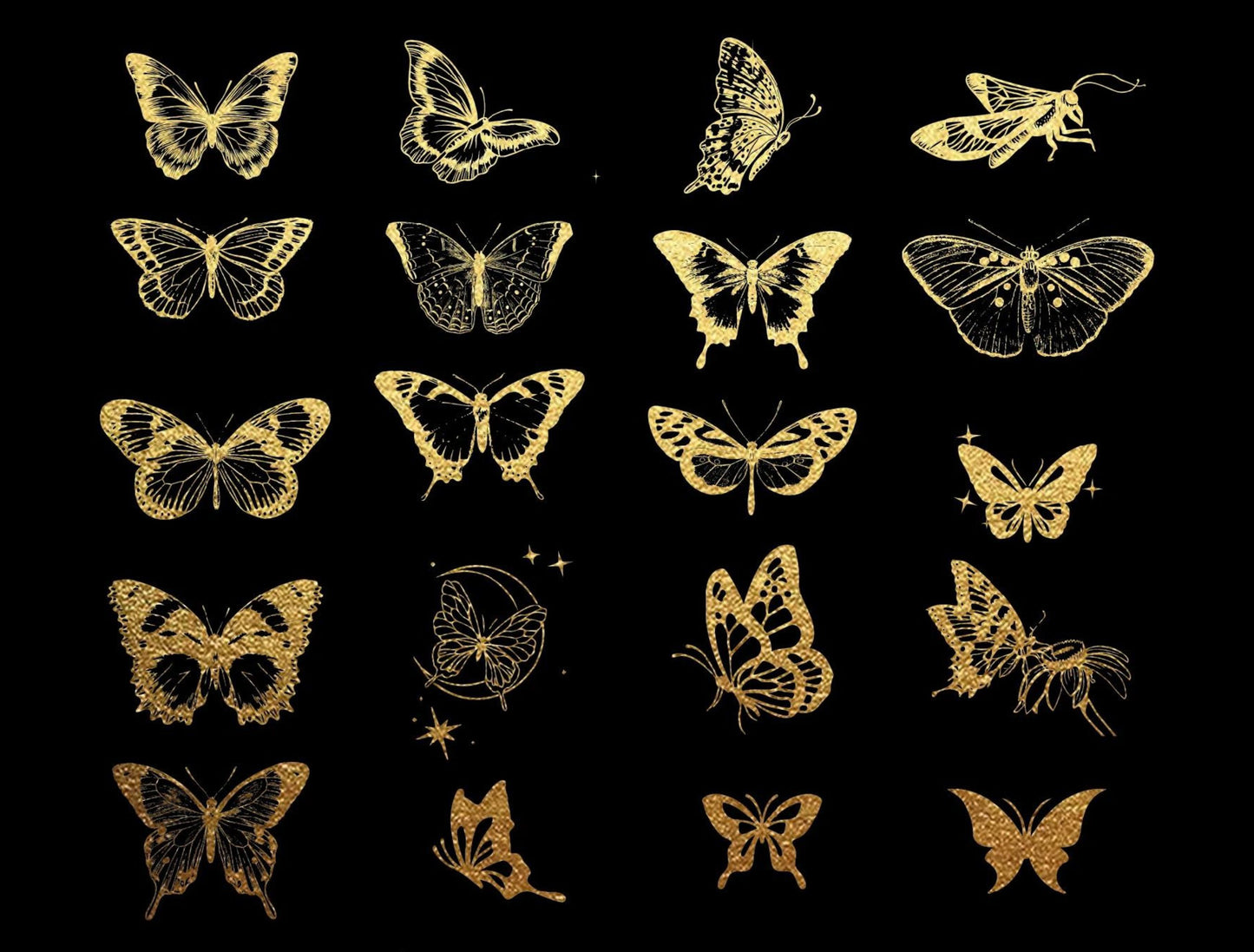 40 Pieces Gold Foil Holographic Stickers, Celestial Stickers, Gold Butterfly Stickers, Gold Sun and Moon Stickers