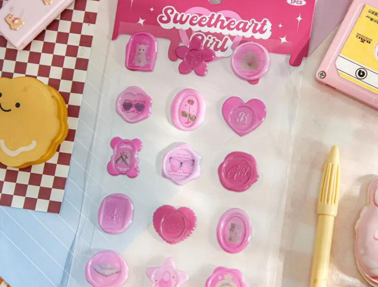 Sweetheart Girl - 15 Wax Seal Stickers, Wax Seals, Kawaii Wax Seal Stickers,Cute Kawaii Stickers