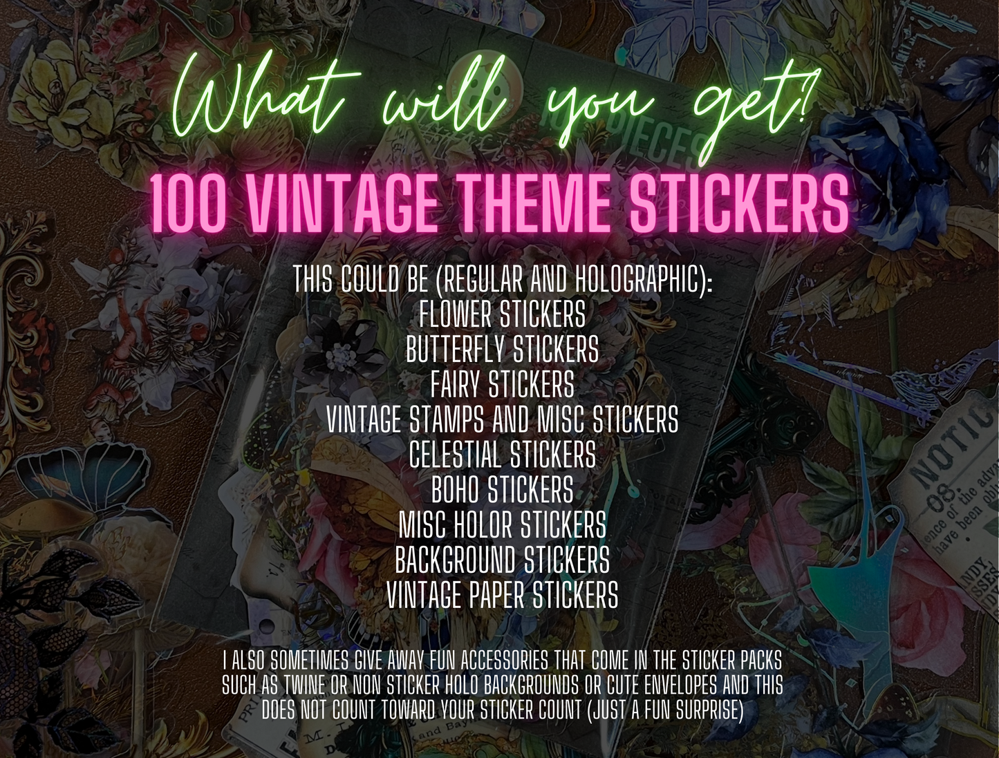 100 Pack VIntage Stickers, Vintage Floral Stickers, Cute Stickers, Junk Journal Stickers, Mixed Sticker Pack