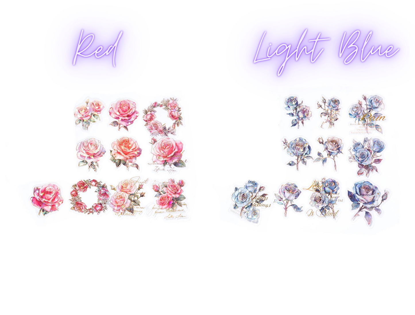 20 Holographic Rose Stickers, Gold Foil Rose Stickers, Large Rose Stickers, Vintage Stickers