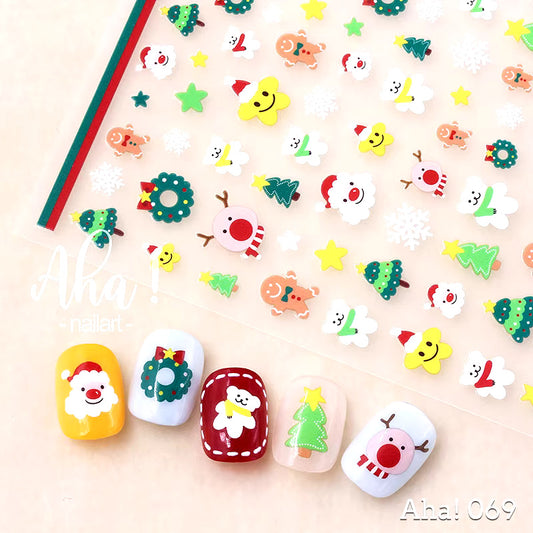 Christmas Wreath Nail Decals, Kawaii Nail Decals, Santa Nail Decals, Nail Stickers