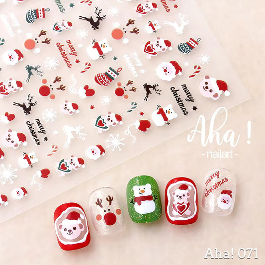 Christmas Bear Nail Decals, Kawaii Nail Decals, Winter Bear Nail Decals, Nail Stickers