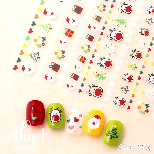 Christmas Reindeer Nail Decals, Kawaii Nail Decals, Santa Nail Decals, Nail Stickers