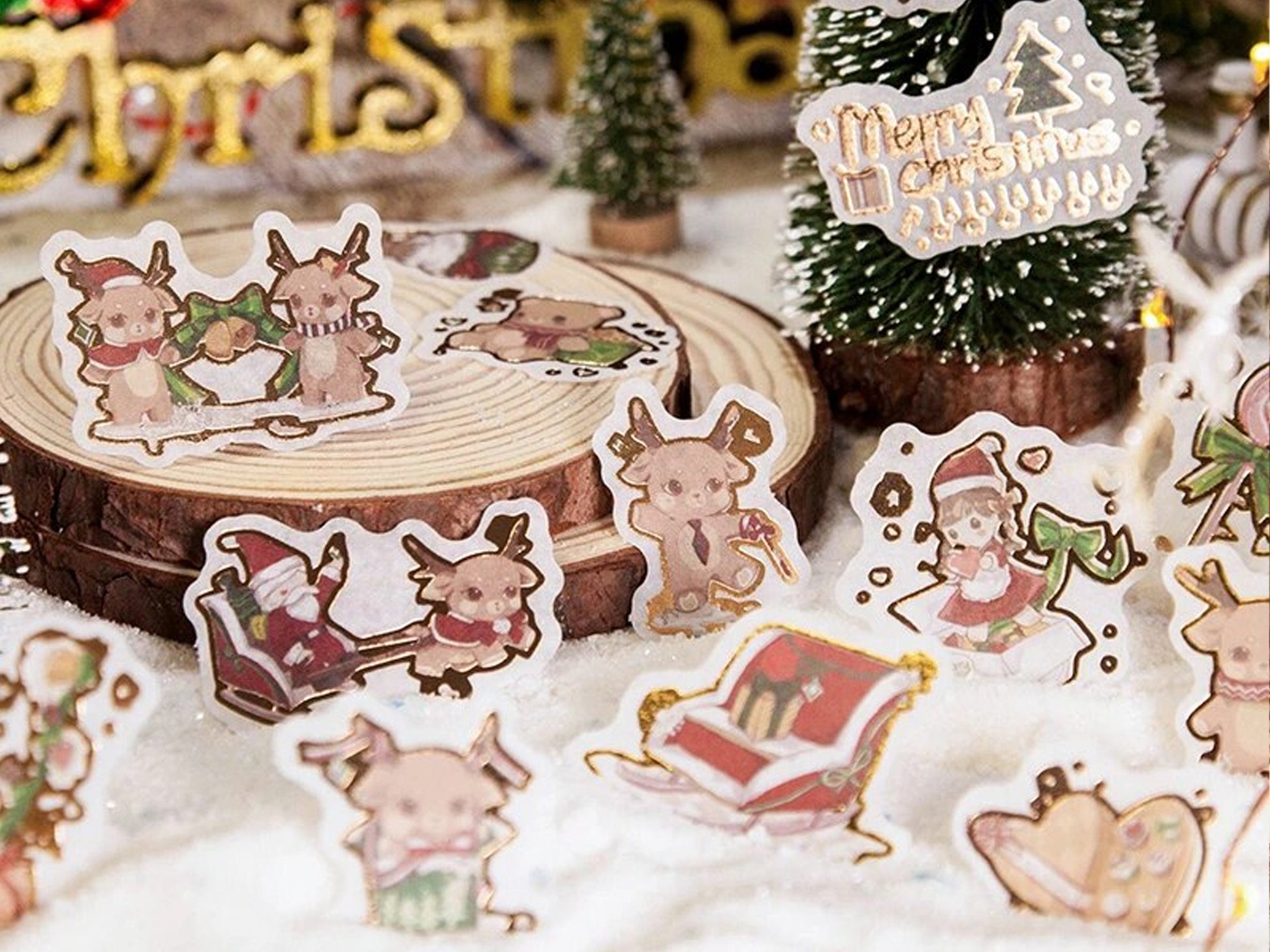 30 Pieces Kawaii Christmas Stickers, Gold Foil Holiday Stickers, Cute – All  The Kewt Stickers