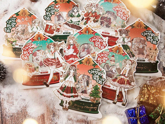 30 Pieces Kawaii Christmas Stickers, Gold Foil Holiday Stickers, Cute Stickers, Kawaii Girl Stickers, Cute Christmas, Holiday Stickers