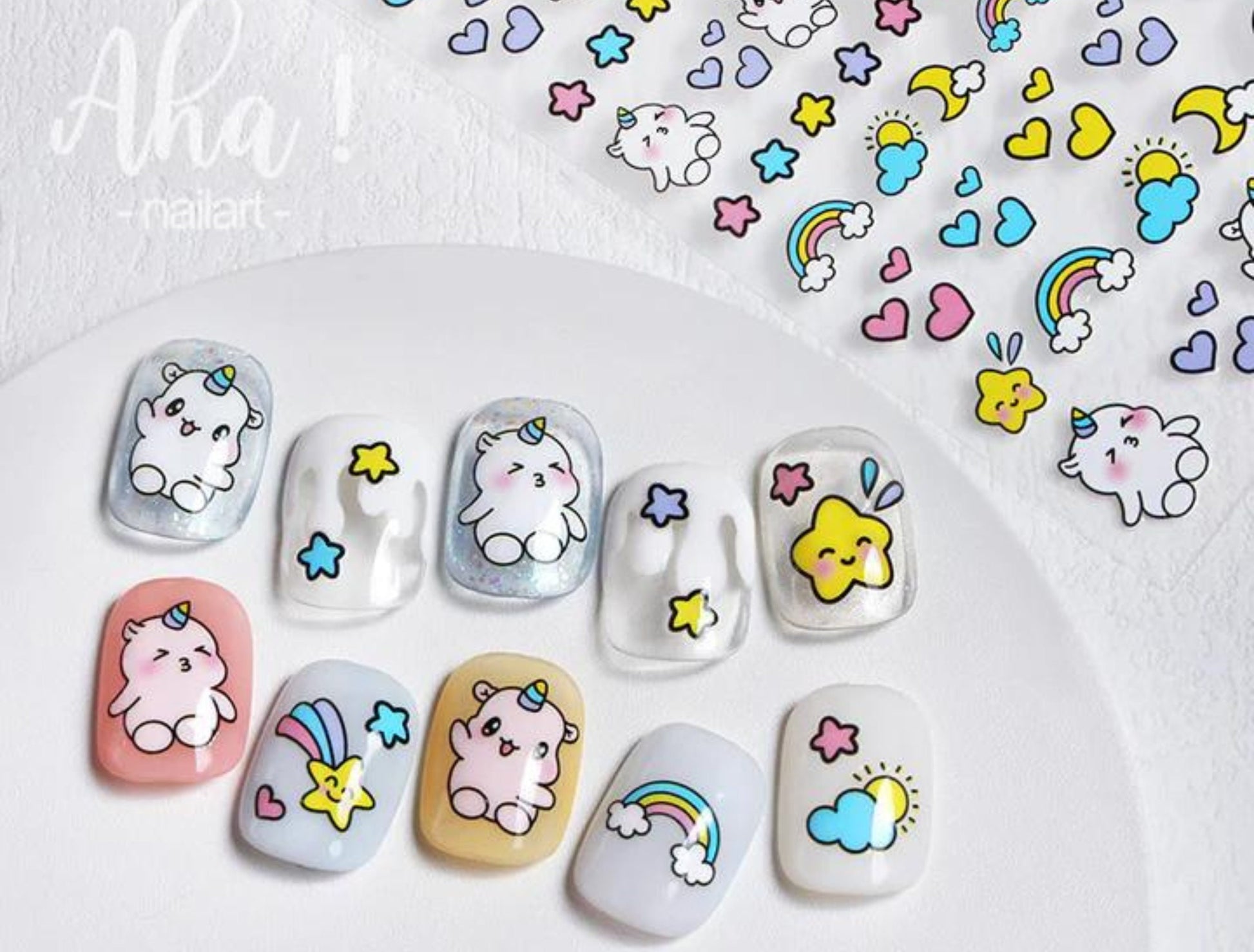 Kawaii Nail Decals, Happy Unicorn Nail Stickers, Rainbow Nail Decal, Cute Star Nail Decals, Happy Nail Decals, Nail Stickers