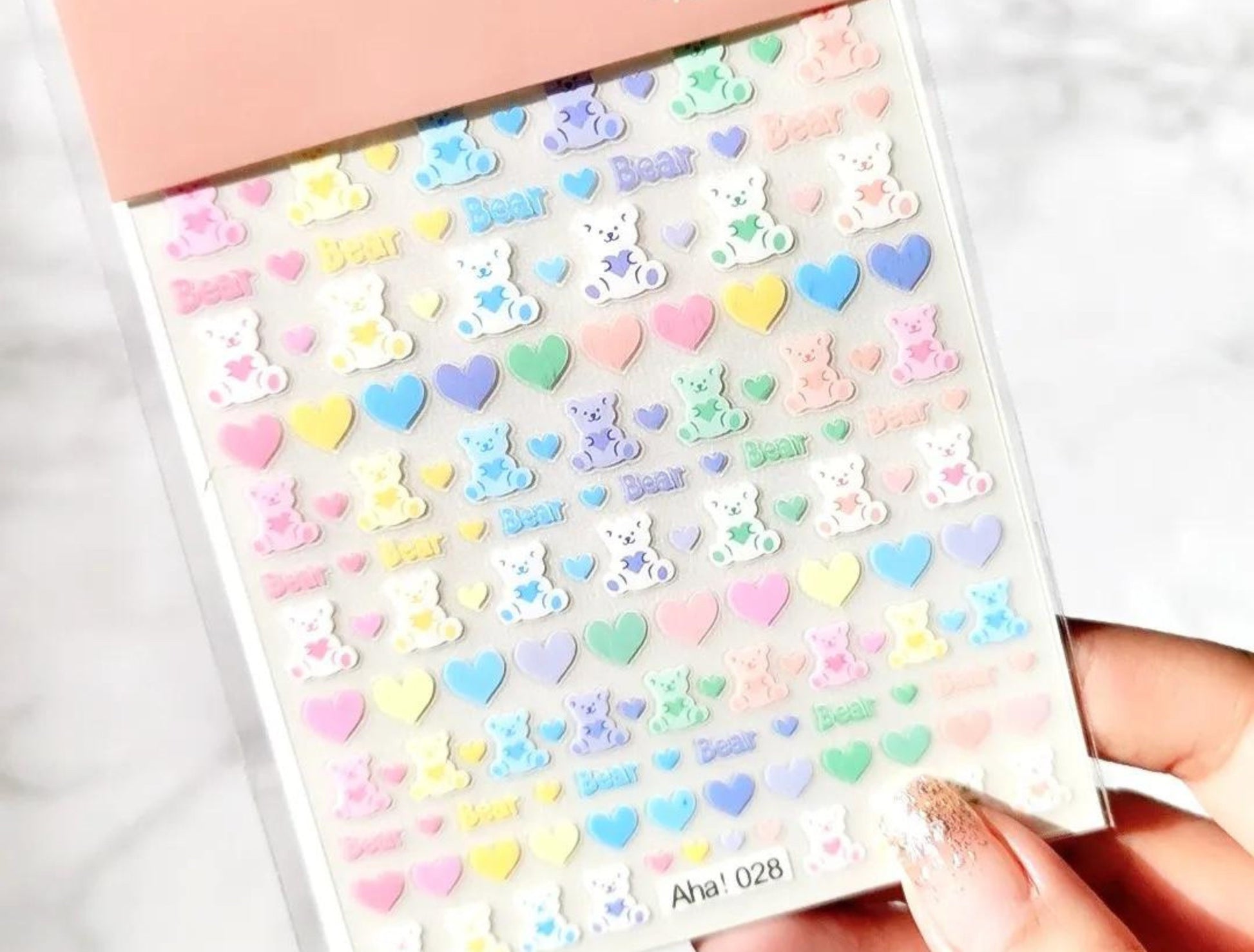 Kawaii Nail Decals, Rainbow Gummy Bear Nail Stickers, Rainbow Bear Nail Decal, Cute Rainbow Nail Decals, Rainbow and Hearts Nail Stickers