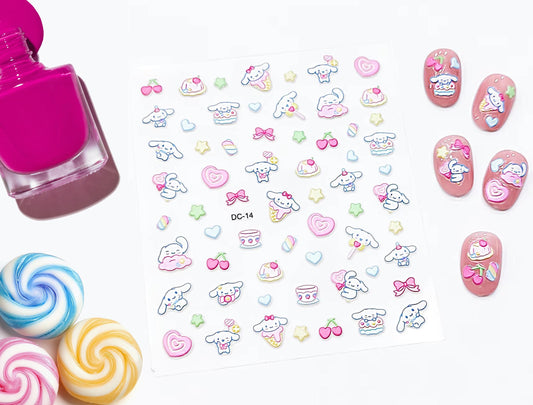 5d Kawaii Puppy Nail Decals, Pastel Cherries Stars and Puppies, Kawaii Nail Stickers, Pastel Nail Stickers, Kawaii Pink Nail Designs