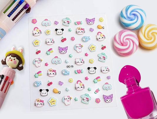 5d Kawaii Puppy and Kitty Nail Decals, Pastel Kawaii Cat Nails, Kawaii Star Nail Stickers, Pastel Nail Stickers, Kawaii Pink Nail Designs