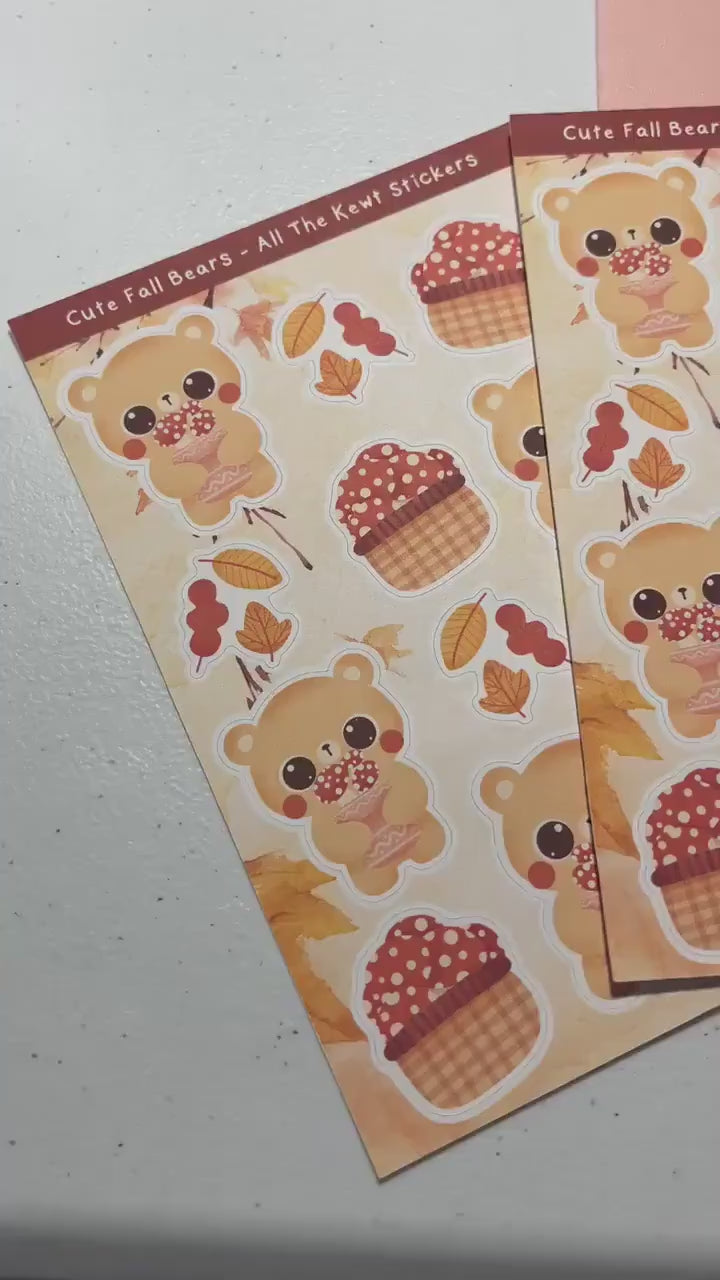 Fall Bears Kawaii Sticker Sheets, Cute Bears and Mushroom Stickers, Autumn Kawaii Stickers, Cute Stickers, Holo or Matte Sticker Sheets 2
