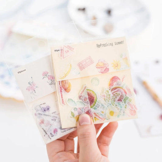 Kawaii Planner Stickers - Flamingos - Rice Balls - Onigiri, Flowers, Rabbits, Kawaii stickers, Journal Flake Stickers, Summer Stationary B4