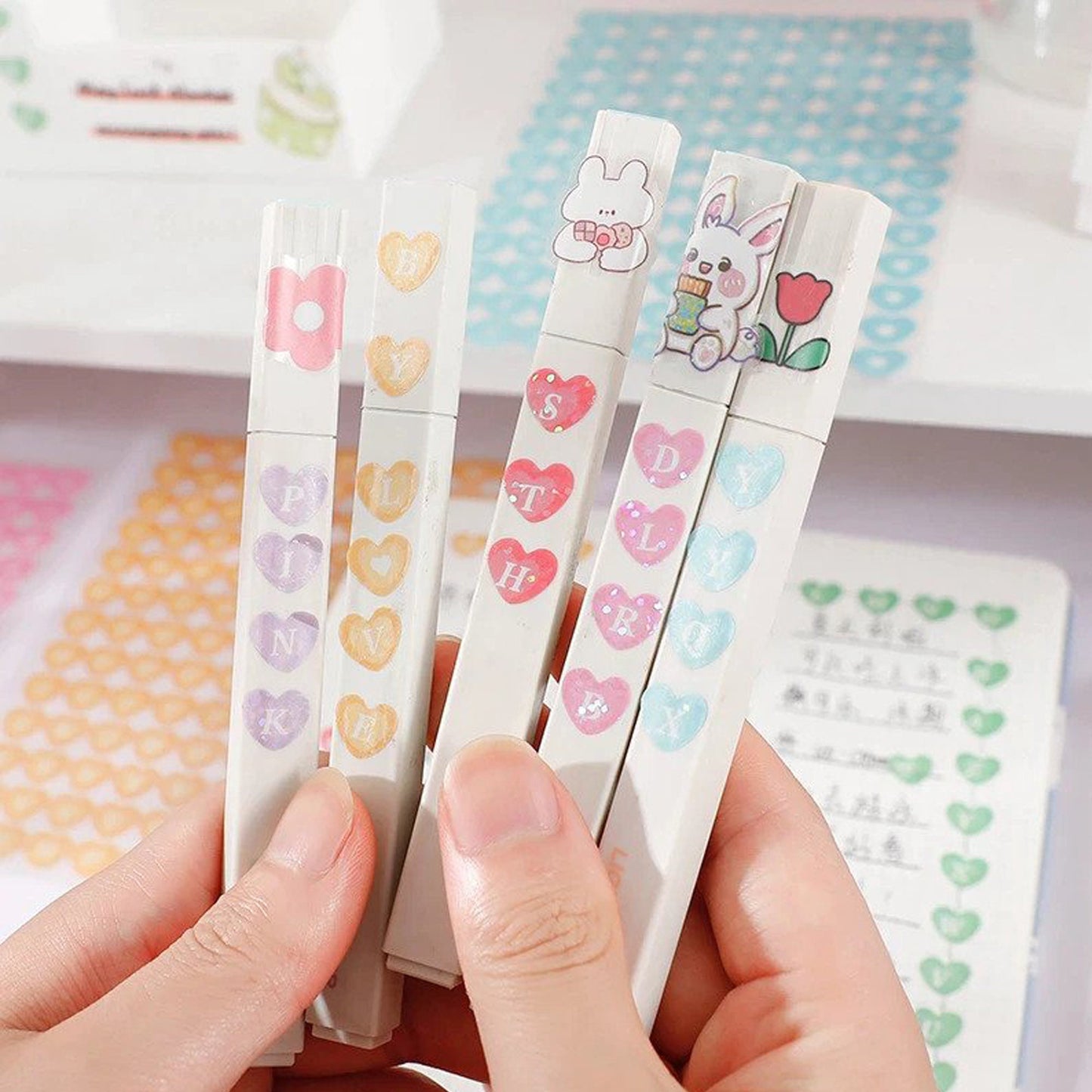 Cute Colorful Kawaii Hologram Heart Letter Planner Stickers, Cute Letters, Kawaii Letter Stickers, Journal Holo Flake Stickers B4