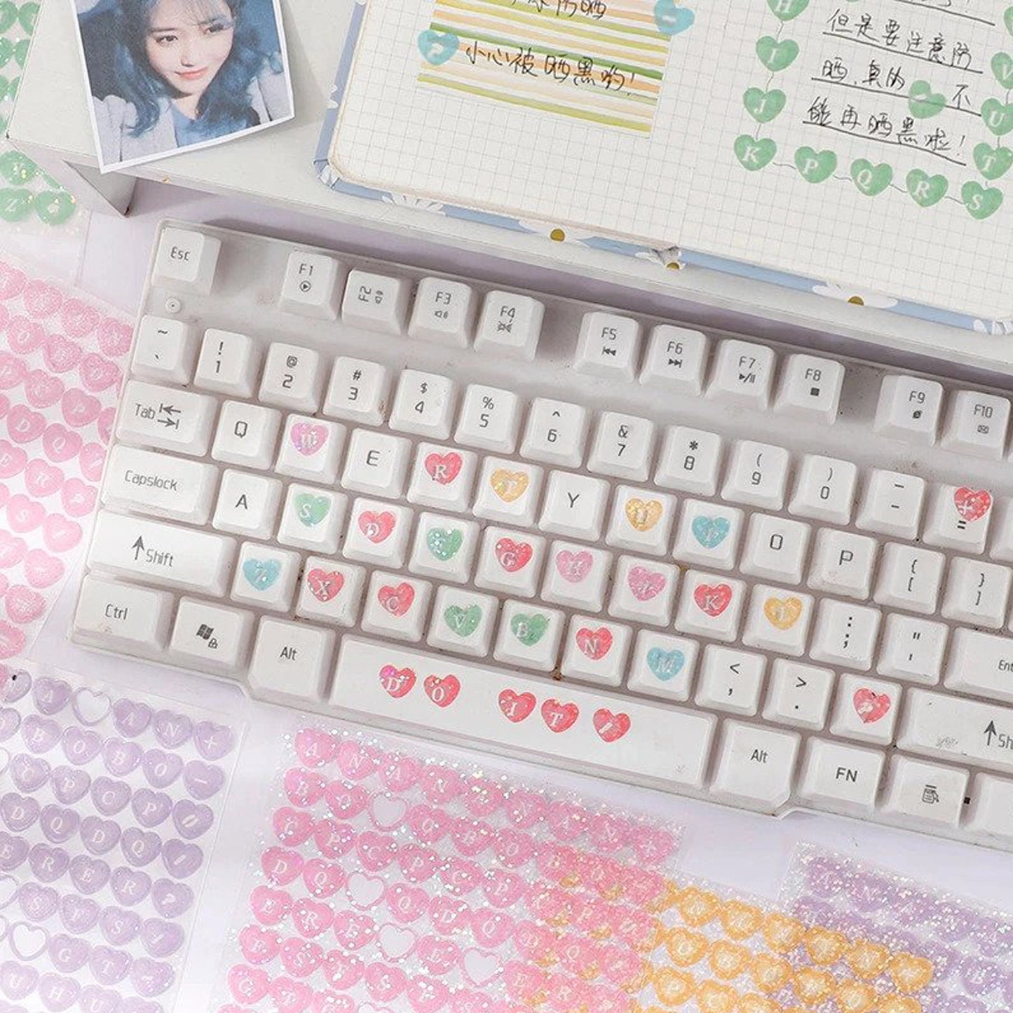 Cute Colorful Kawaii Hologram Heart Letter Planner Stickers, Cute Letters, Kawaii Letter Stickers, Journal Holo Flake Stickers B4