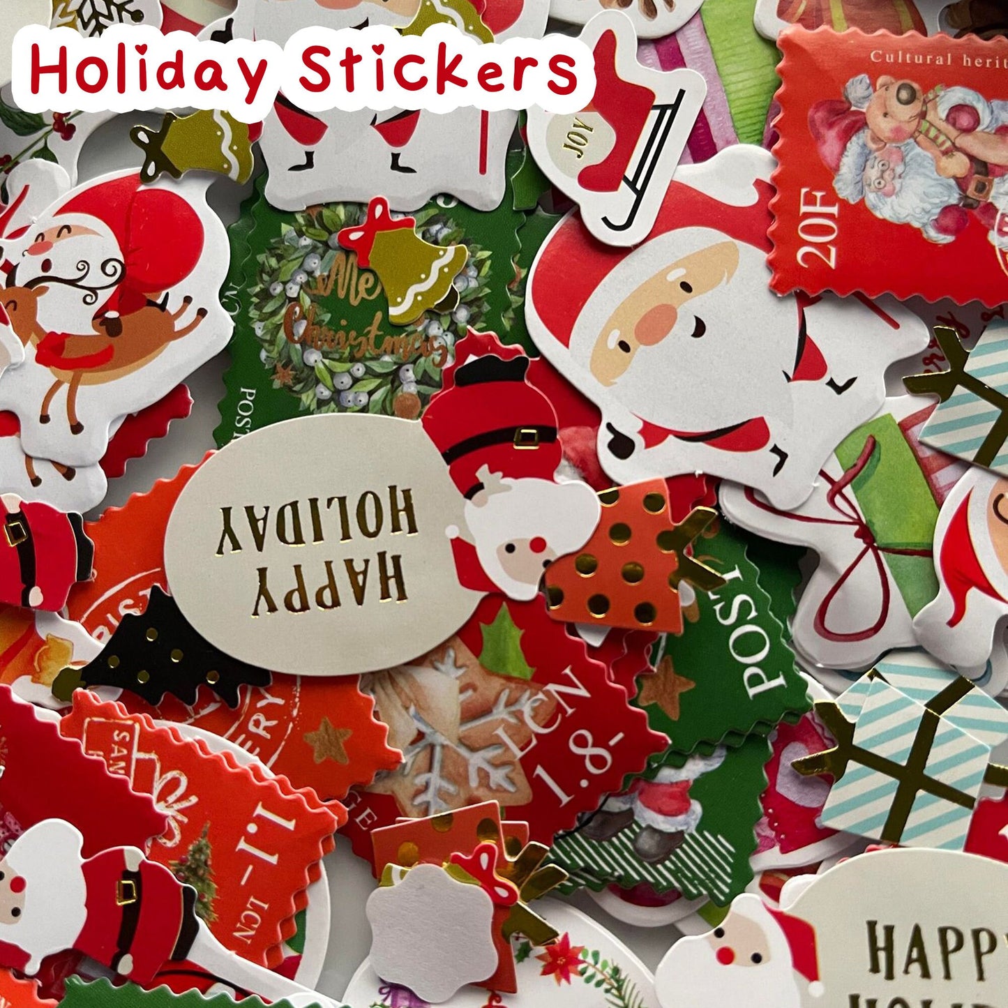 Random Holiday Kawaii Sticker Grab Bag, Mystery Sticker Grab Bag, Sticker Pack, Journal Stickers, Paper Stickers, Gold Foil Flake Stickers