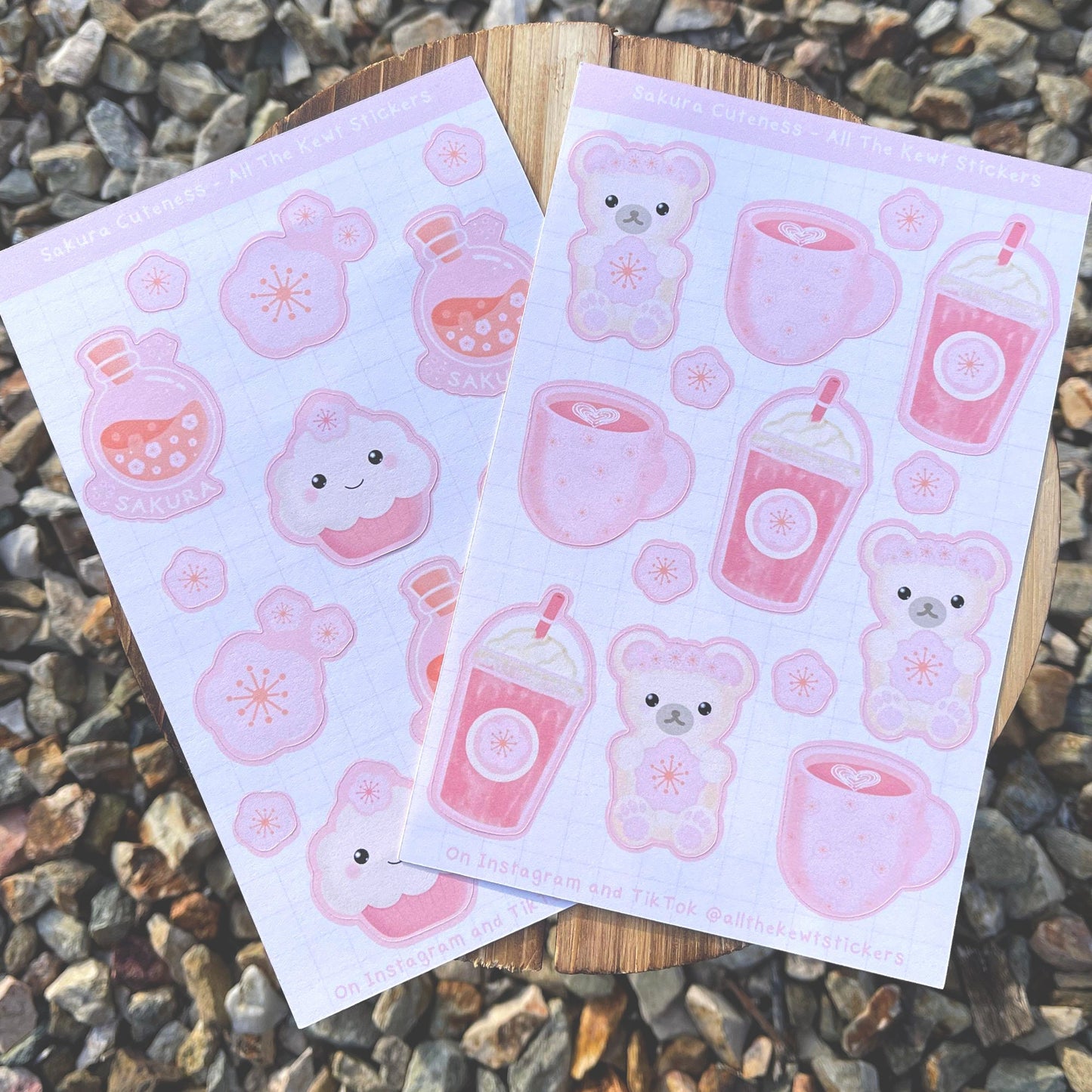 Cherry Blossom Kawaii Sticker Sheets, Cute Bear Stickers, Coffee Stickers, Sakura Cupcakes, Cherry Blossom Holographic or Matte Stickers