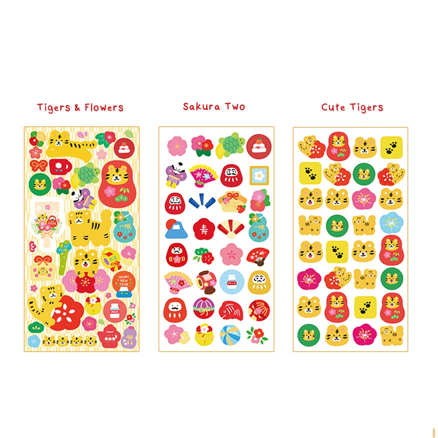Stickers, Lunar New Year Sticker Sheets, Year of the Tiger Stickers, Cute Stickers, Kawaii Stickers, Lucky Cat Stickers, Daruma Sticker B2SH