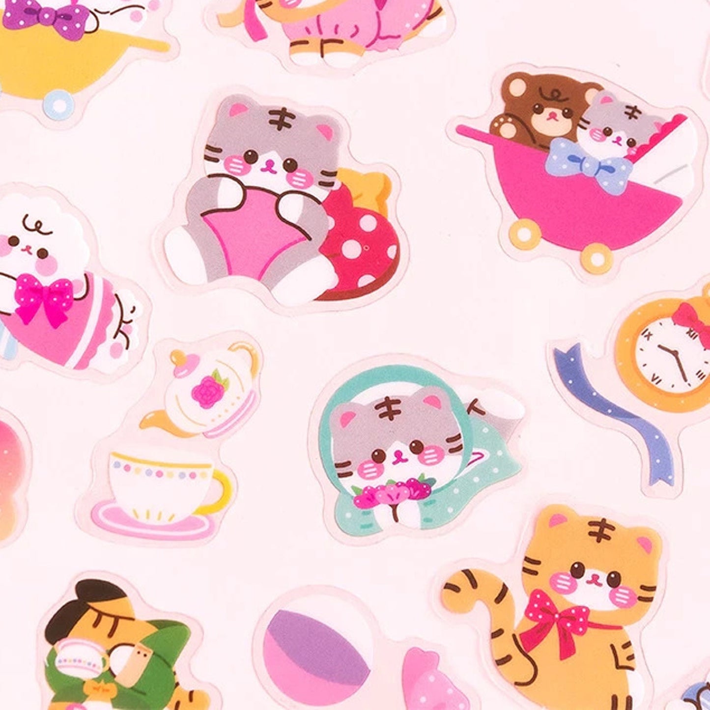 Cute Kawaii Stickers, Clear Stickers, Cat & Bears, Cute Wind Sugar Heart Baby Series, Journal Flakes, Planner Stickers, Sticker Pack B3C