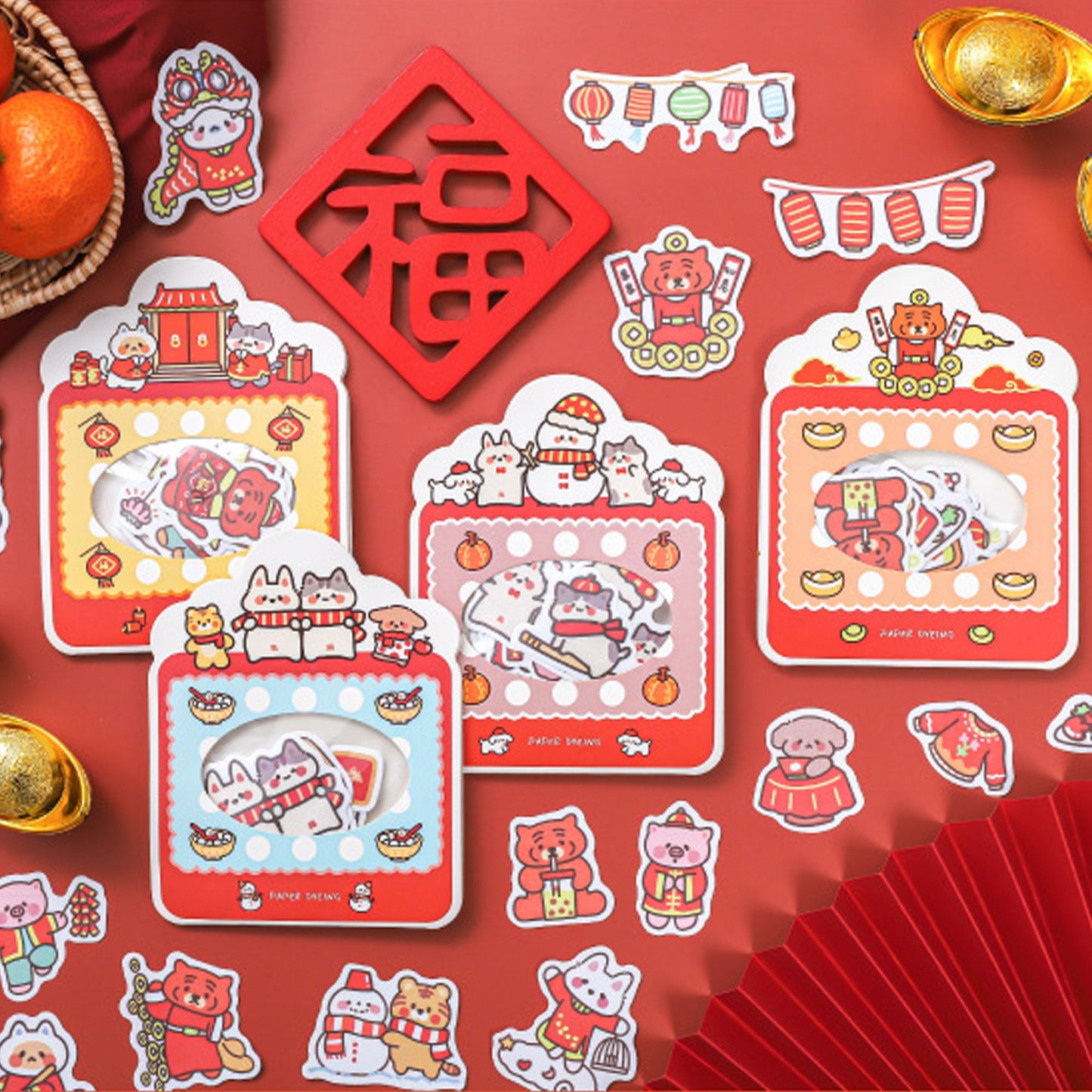 Stickers, Lunar New Year Flake Stickers, Animal Stickers, Cute Stickers, Kawaii Stickers, Celebrate Stickers, Bears, Puppies, Tiger Stickers