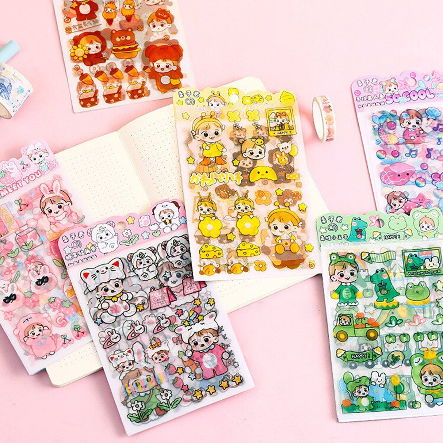 Cute Deco Sticker Sheets, Cute Stickers, 2 Sheets of Stickers, Paper Kawaii  Stickers, Color Sticker Sheets, Journal Sticker Sheets B4