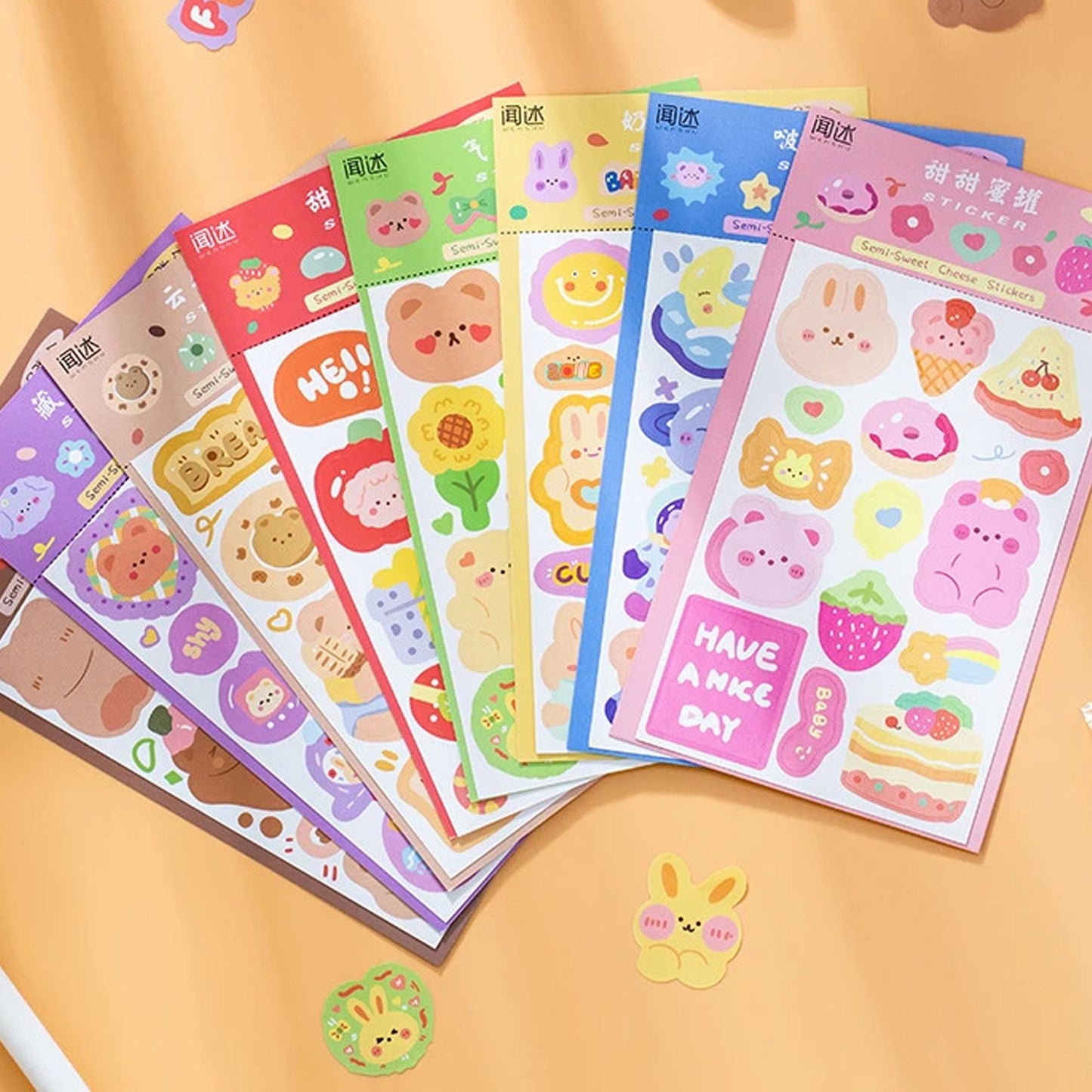 Cute Deco Sticker Sheets, Cute Stickers, 2 Sheets of Stickers, Paper Kawaii Stickers, Color Sticker Sheets, Journal Sticker Sheets B4