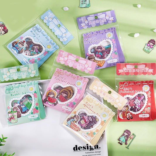 Pastel Kawaii Girls, Cute Stickers, Bubble Tea Stickers, Kawaii Girl Stickers, Dessert Stickers, Tea, Fruits & Snacks, Planner Sticker B1C