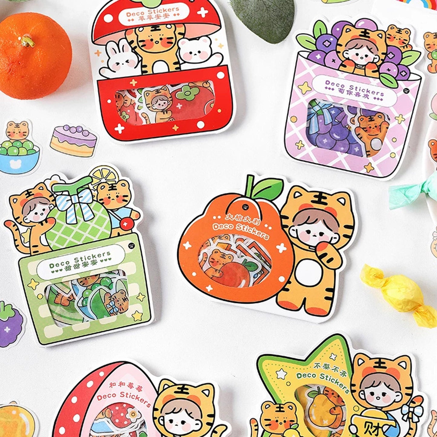 Kawaii Planner Stickers - Cute Stickers - Tigers and Fruit Stickers - Kawaii stickers - Journal Flakes Stickers, Washi Stickers - b3i7