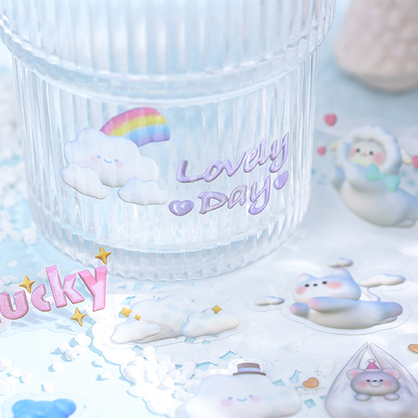 Kawaii Stickers, Cotton Candy World, Cute Stickers, Frosting Stickers, Journal Flakes Stickers, 3d Art Stickers, Clear Stickers - b2c