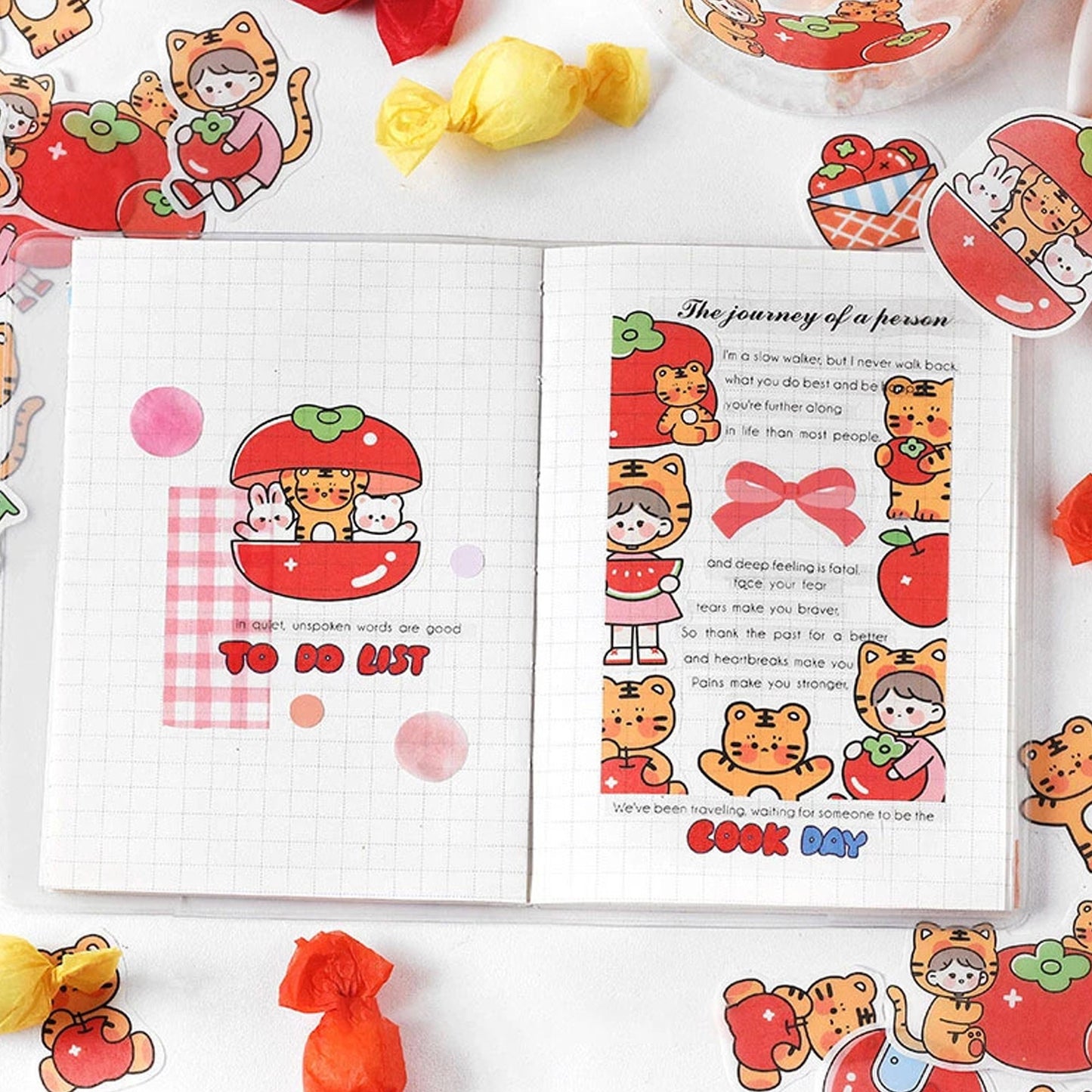 Kawaii Planner Stickers - Cute Stickers - Tigers and Fruit Stickers - Kawaii stickers - Journal Flakes Stickers, Washi Stickers - b3i7