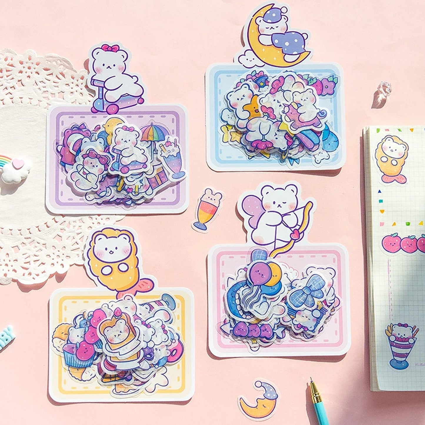 Kawaii Bear Stickers - Cute Stickers - Sweet Bear Stickers - Kawaii stickers - Journal Flakes Stickers, Clear and Washi Stickers - b5