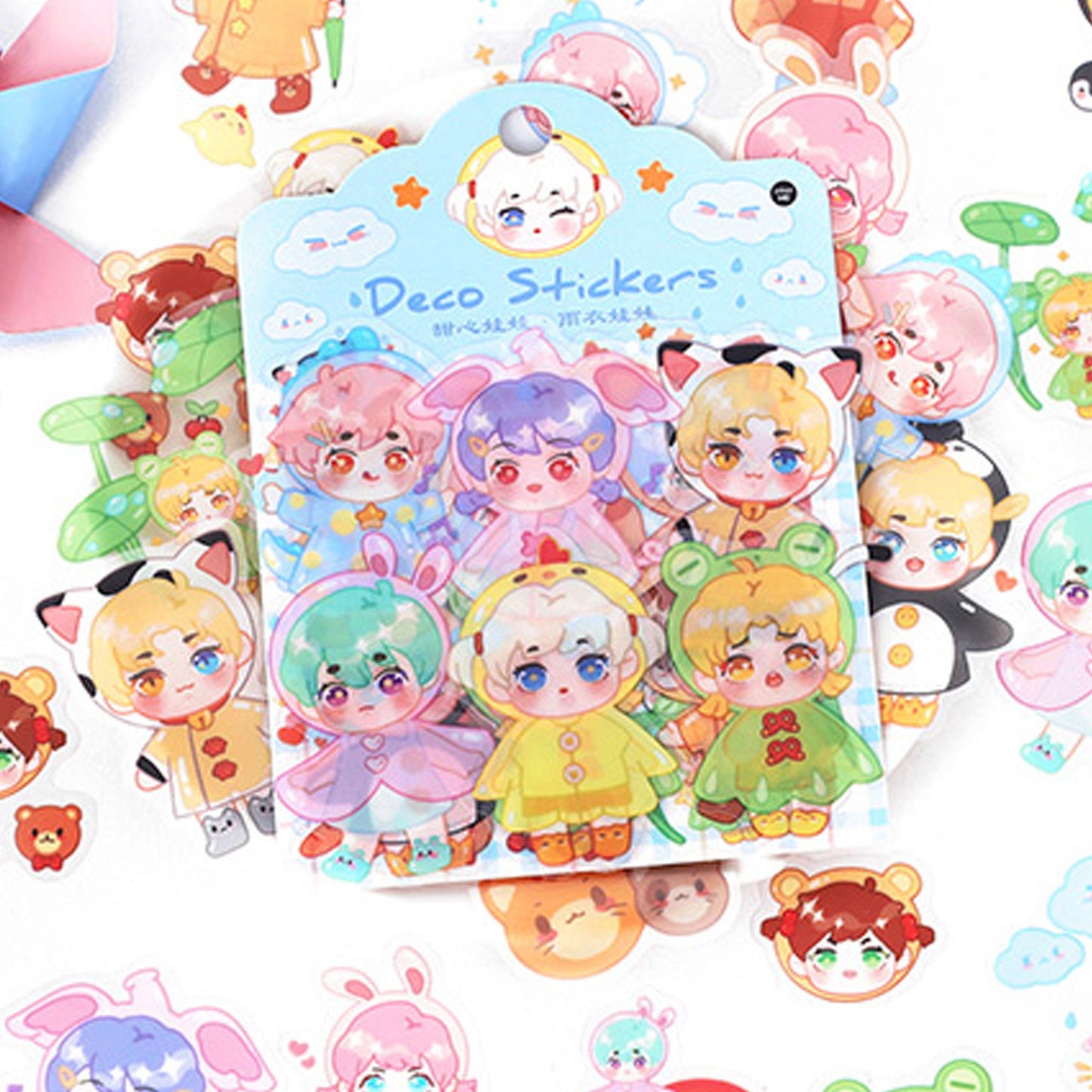 Retro Kawaii Girl Stickers, Cute Stickers, Animal Stickers, Journal Flake Stickers, Chibi Stickers, Clear Stickers - B2C