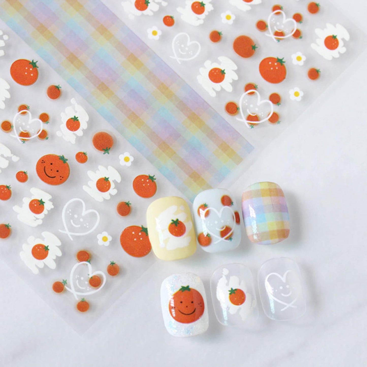 Kawaii Nail Decals, Happy Oranges Nail Stickers, Flower Nail Decal, Cute Orange Nail Decals, Spring Fruit Nail Decals, Nail Stickers