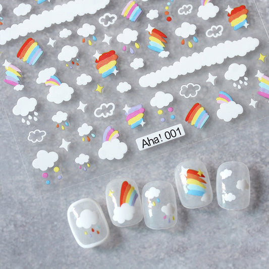 Kawaii Nail Decals, Rainbow Nail Stickers, Rainbow Nail Decal, Cute Rainbow Nail Decals, Rainbow and Clouds Nail Stickers