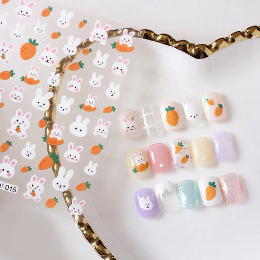 Kawaii Nail Decals, Cute Bunny and Carrot Nail Decals, Bunny Nail Decals, White Bunny Nail Decals, Kawaii Bunnies, Nail Stickers