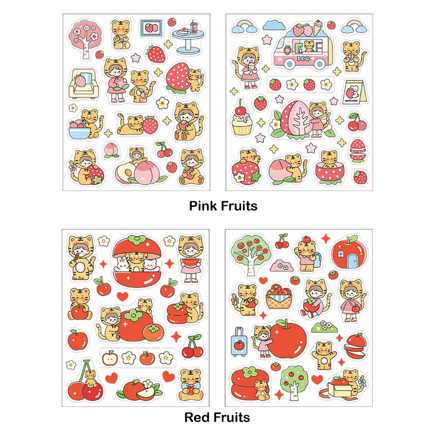 Kawaii Planner Stickers - Tiger Stickers - Peaches - Strawberry - Cute Fruits - Kawaii stickers - Sticker Sheets, Colorful Stationary B2SH
