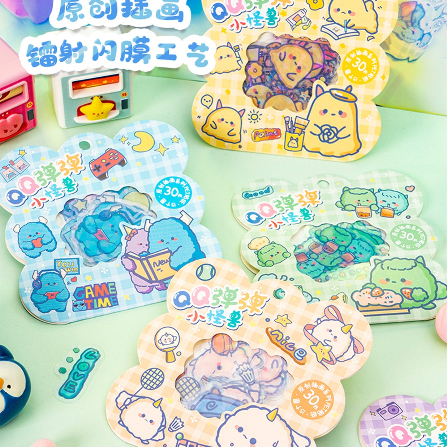 Cute Kawaii Stickers, Clear Stickers, Cat & Bears, Cute Wind Sugar