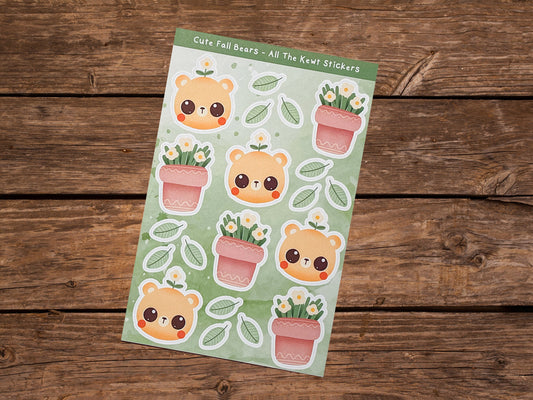 Fall Bears Kawaii Sticker Sheets, Cute Bears and Fall Flower Stickers, Autumn Kawaii Stickers, Cute Stickers, Holo or Matte Sticker Sheets 3