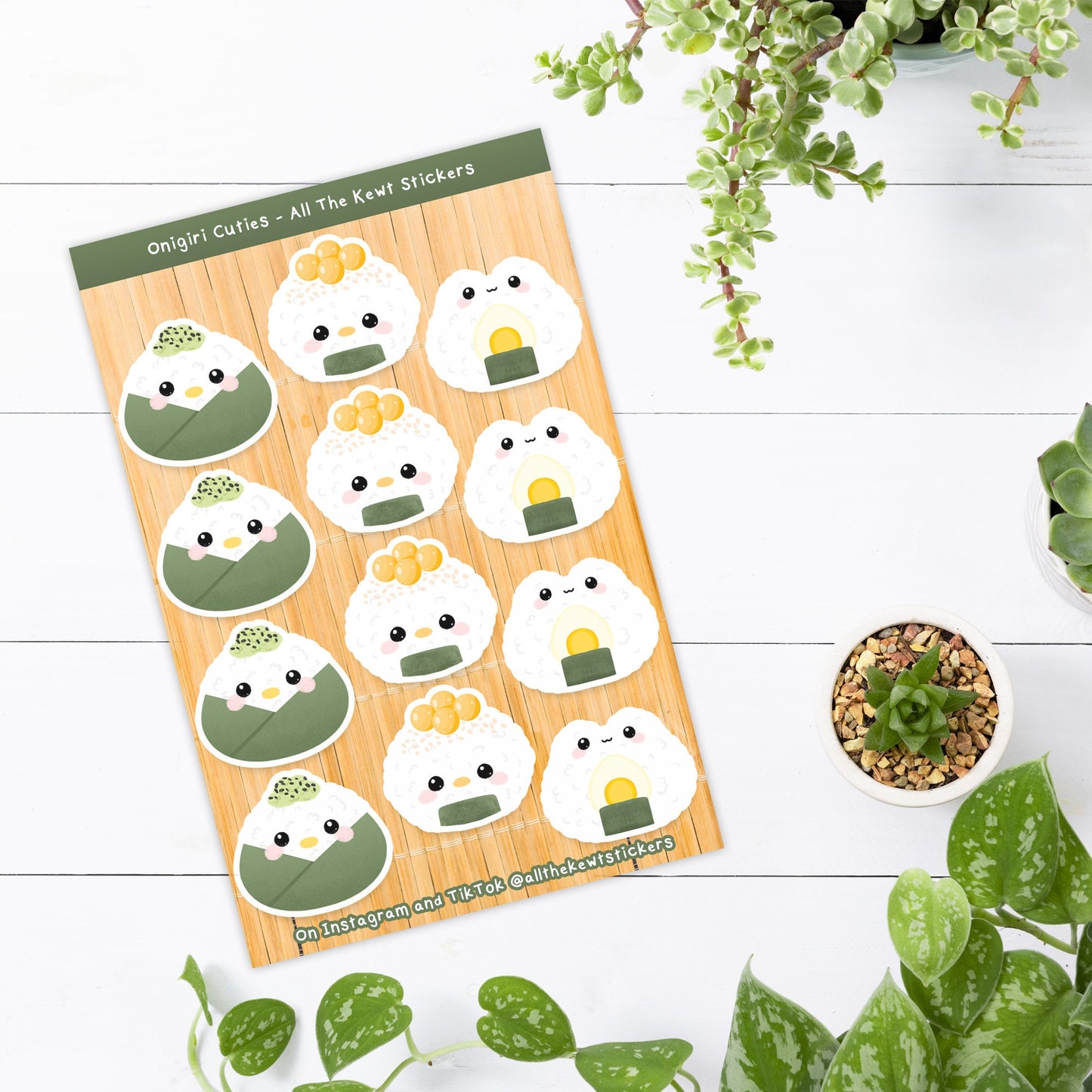 Onigiri Kawaii Sticker Sheets, Cute Onigiri Frog Stickers, Rice Ball Stickers, Seaweed Rice Balls, Holographic or Matte Stickers Sheet 2