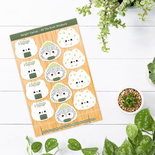 Onigiri Kawaii Sticker Sheets, Cute Onigiri Bear Stickers, Rice Ball Stickers, Penguin Rice Balls, Holographic or Matte Stickers Sheet 3