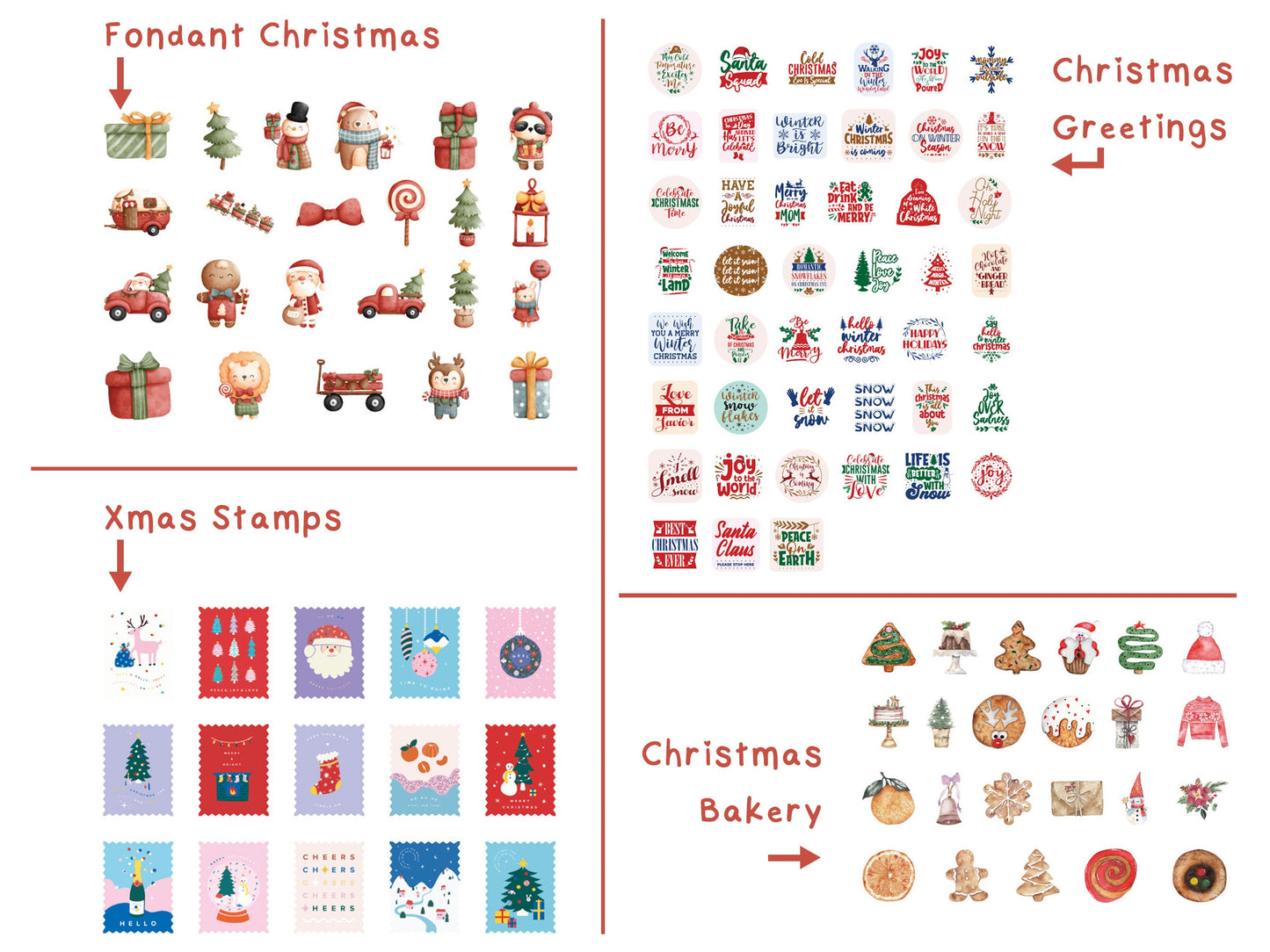 45 Pieces Kawaii Christmas Stickers, Holiday Stickers, Cute Stickers, Cute Christmas Stickers, Cute Kawaii Christmas, Holiday Stickers