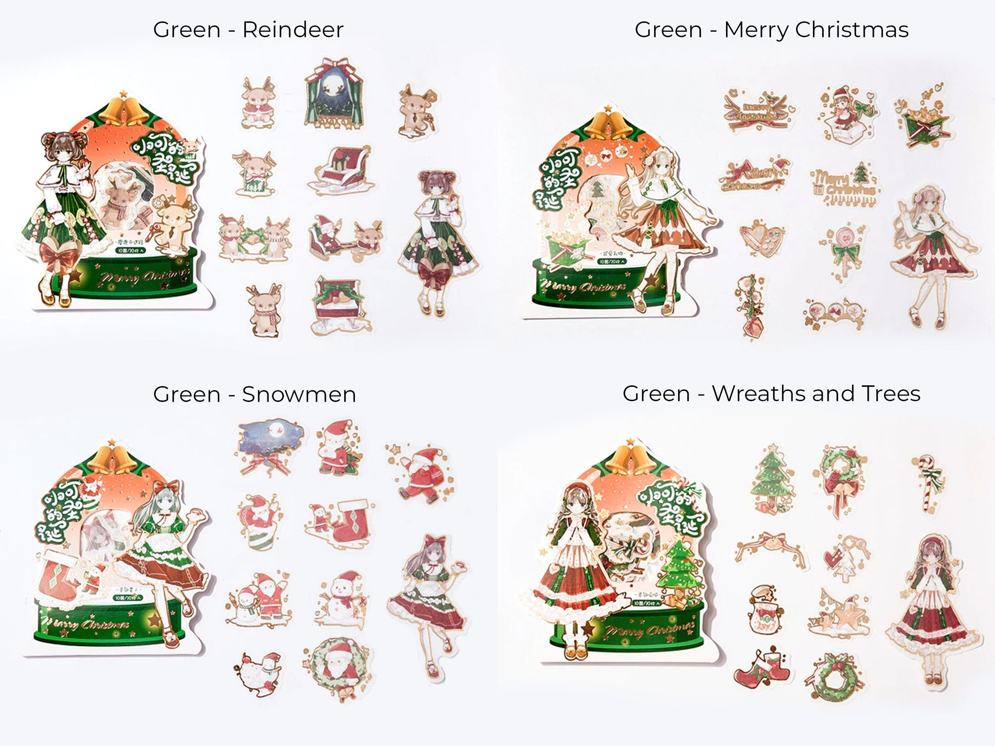30 Pieces Kawaii Christmas Stickers, Gold Foil Holiday Stickers, Cute Stickers, Kawaii Girl Stickers, Cute Christmas, Holiday Stickers