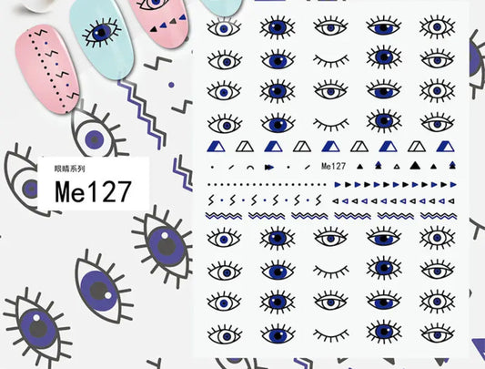 Evil Eye Nail Decals, Eye Nail Stickers, Eye Nail Decal, Cute Eye Nail Decals, Black and Blue Nail Stickers, Stick on Decals