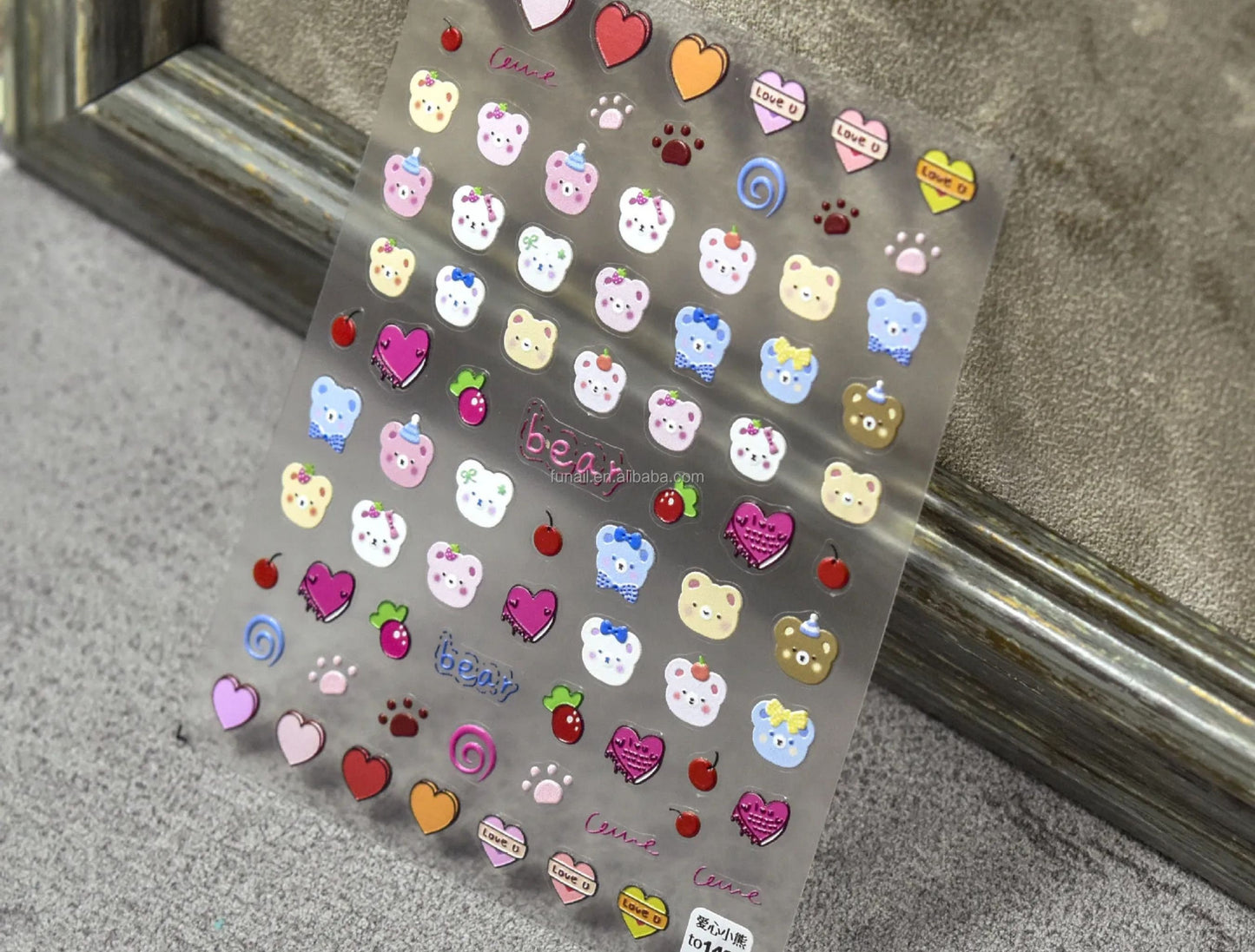 Kawaii Nail Decals, Cute Bear Nail Decals, Doodle Nail Decals, Heart Nail Decals, Kawaii Bears, Rainbow Bear Nail Stickers, Nail Stickers