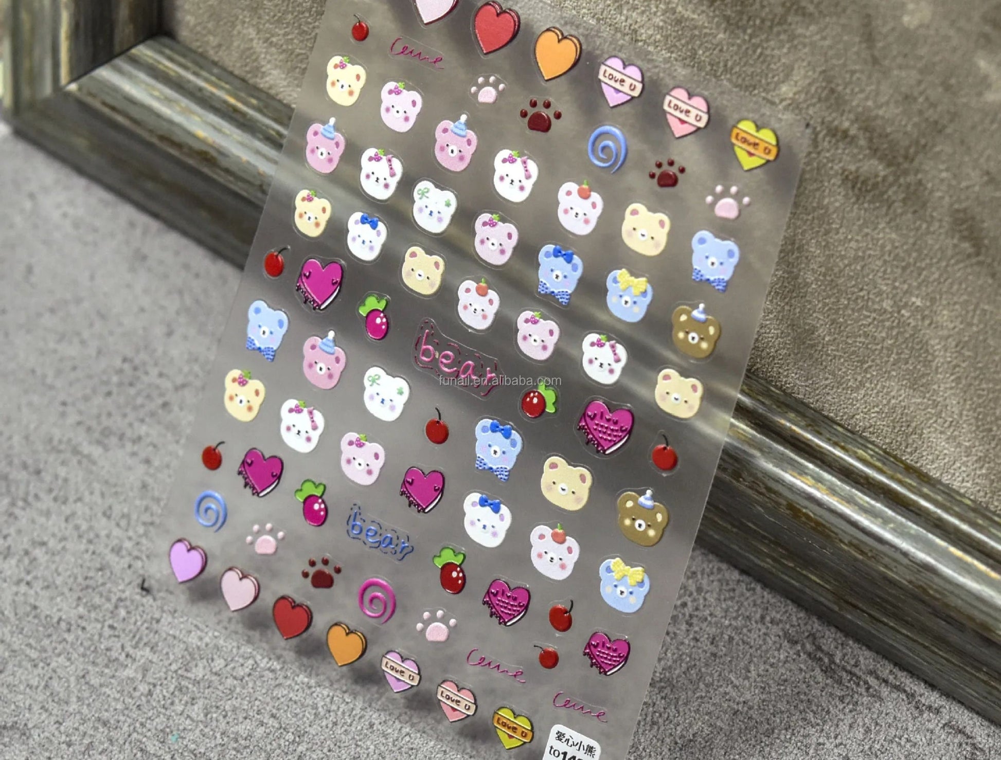 Kawaii Nail Decals, Cute Bear Nail Decals, Doodle Nail Decals, Heart Nail Decals, Kawaii Bears, Rainbow Bear Nail Stickers, Nail Stickers