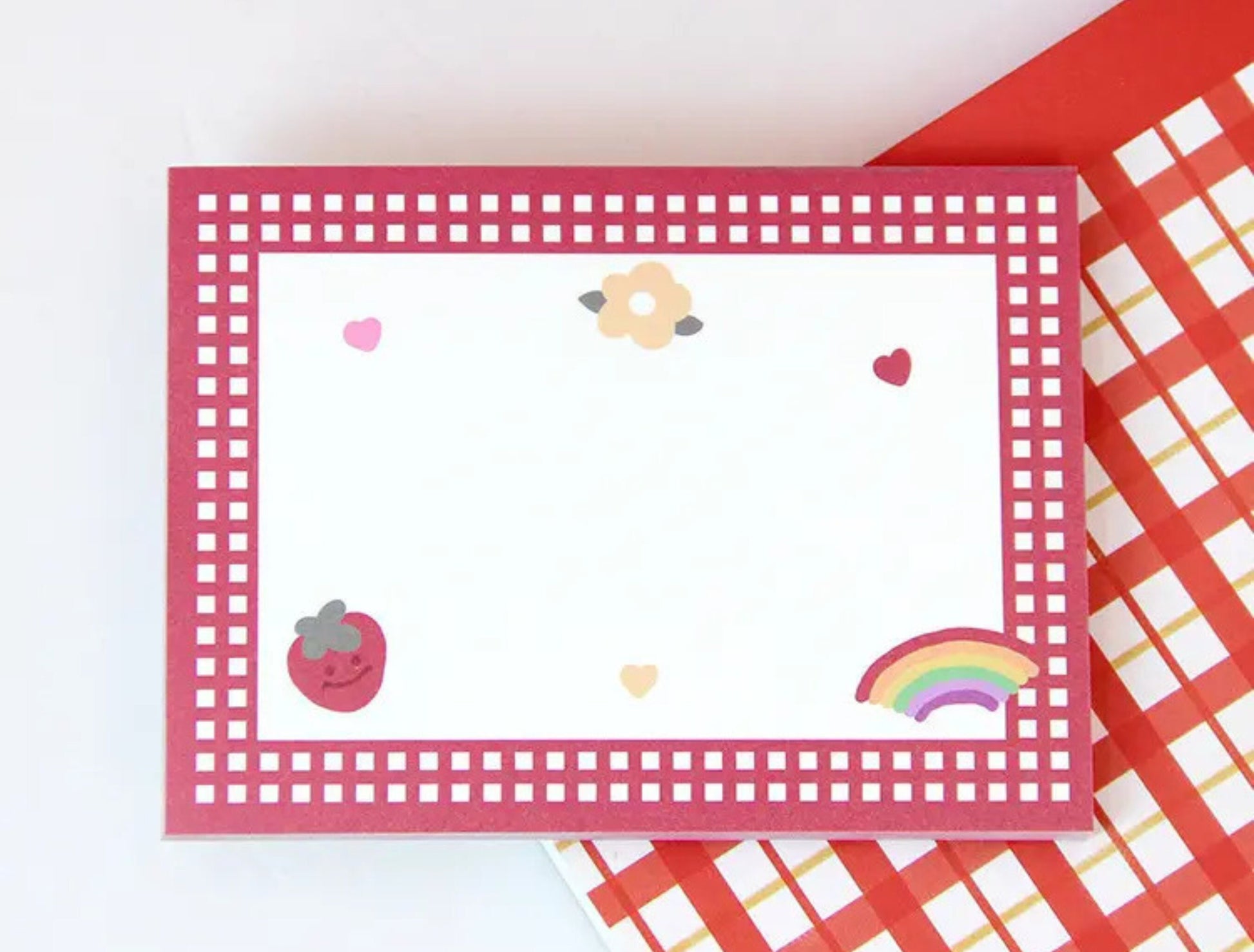 50 Sheet Strawberry Memo Pad, Kawaii Strawberry Stationary, Cute Notes, Strawberry Notepad, Strawberry and Rainbow Stationary