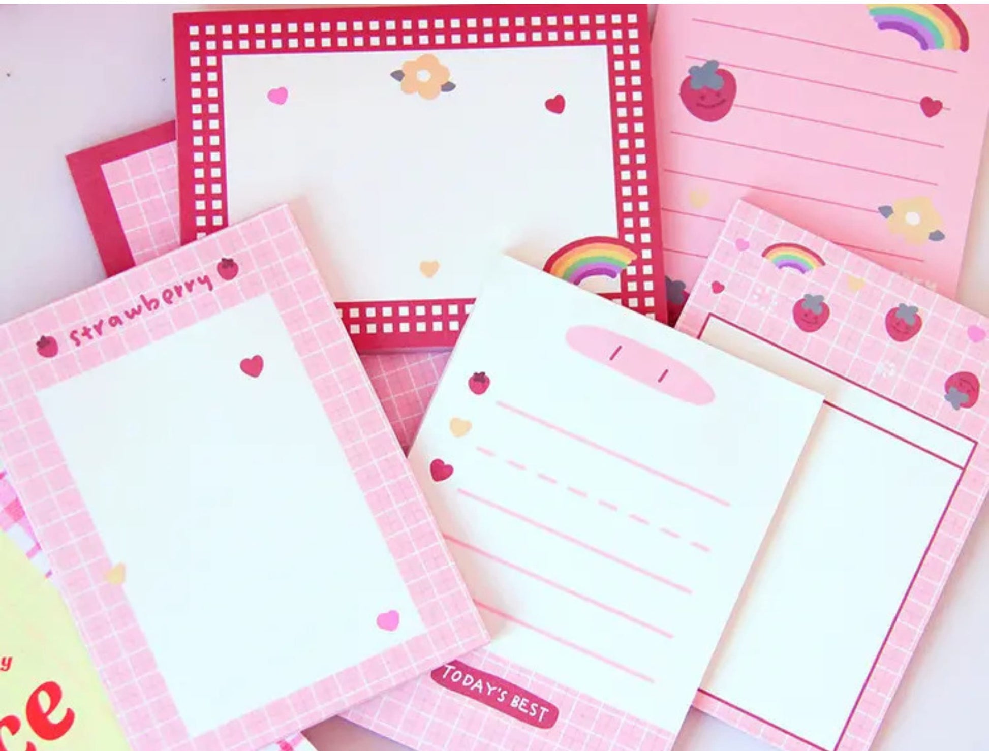 50 Sheet Strawberry Memo Pad, Kawaii Strawberry Stationary, Cute Notes, Strawberry Notepad, Strawberry and Rainbow Stationary