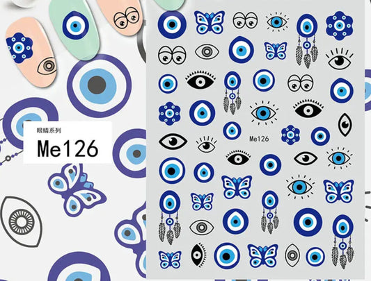 Evil Eye Nail Decals, Eye Nail Stickers, Eye Nail Decal, Cute Eye Nail Decals, Light Blue and Dark Blue Nail Stickers, Stick on Decals