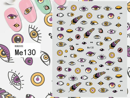 Evil Eye Nail Decals, Eye Nail Stickers, Eye Nail Decal, Cute Eye Nail Decals, Purple and Gold Nail Stickers, Stick on Decals