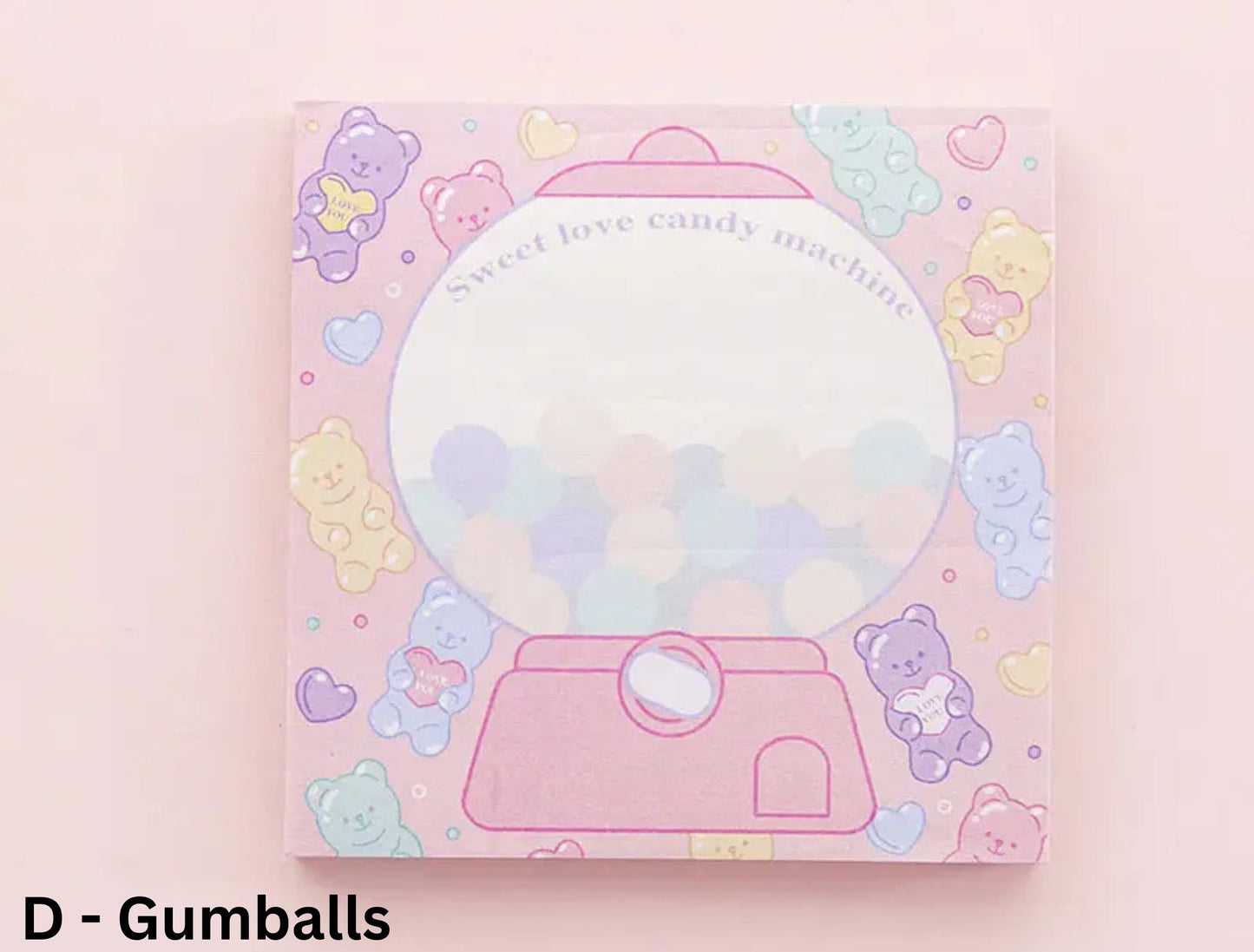 80 Sheet Cute Kawaii Memo Pad, Kawaii Gumball Stationary, Cute Notes, Strawberry Notepad, Bows and Gummy Stationary