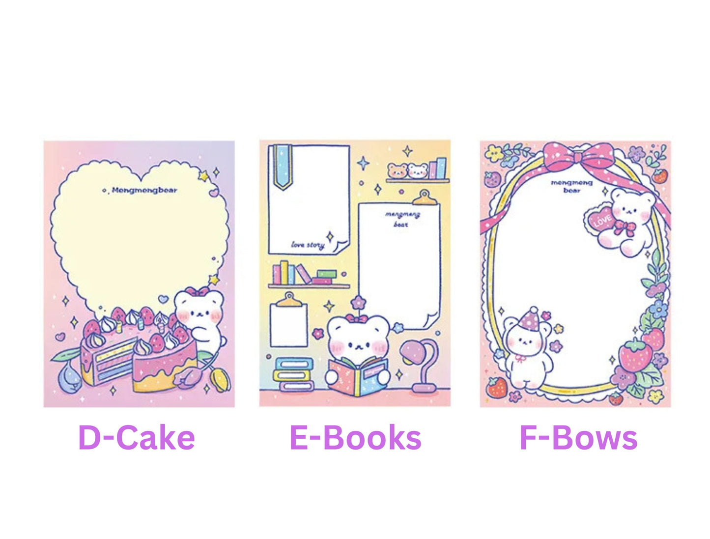 100 Sheets Cute Kawaii Bear Memo Pad, Kawaii To Do List, Stationary, Cute Notepads, Kawaii Bear Notepad, Rainbow Bears and Hearts Stationary