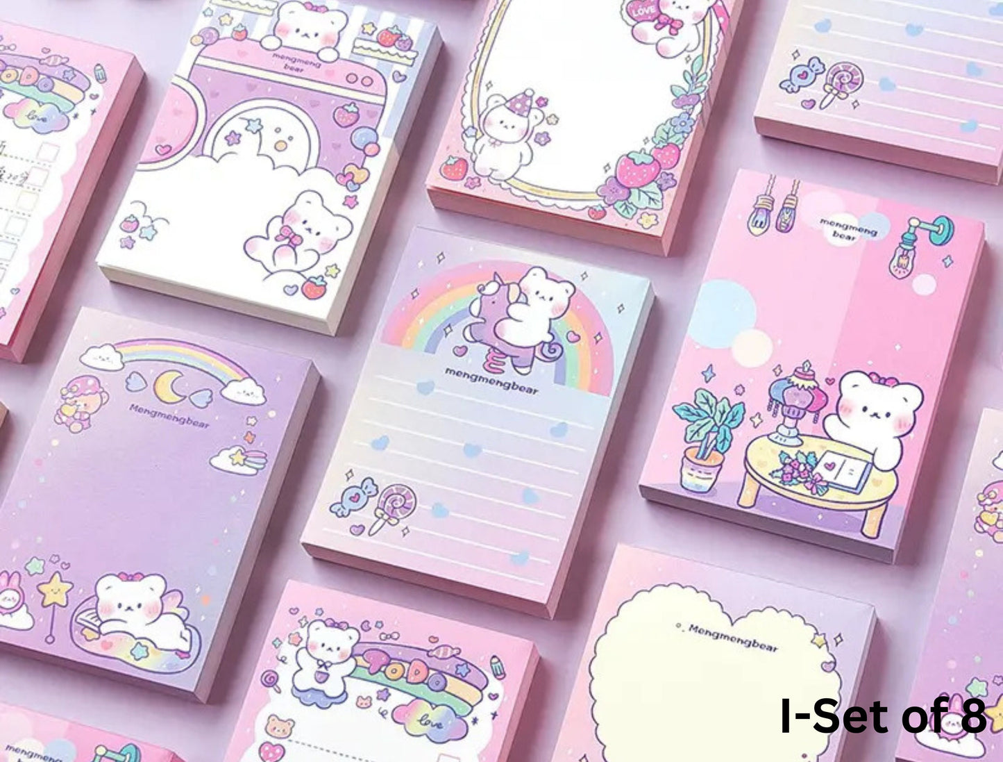 100 Sheets Cute Kawaii Bear Memo Pad, Kawaii To Do List, Stationary, Cute Notepads, Kawaii Bear Notepad, Rainbow Bears and Hearts Stationary